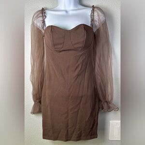 SHEIN Women’s Brown Sheer Long Sleeve Bodycon Dress Size XS 2